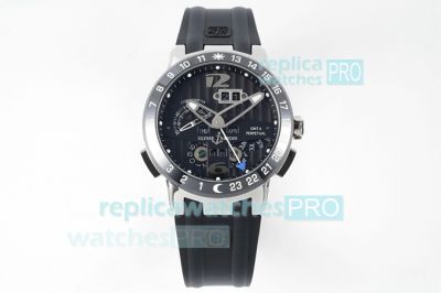 Swiss Replica Ulysse Nardin El Toro GMT Perpetual Calendar Watch SS Black Dial 43MM